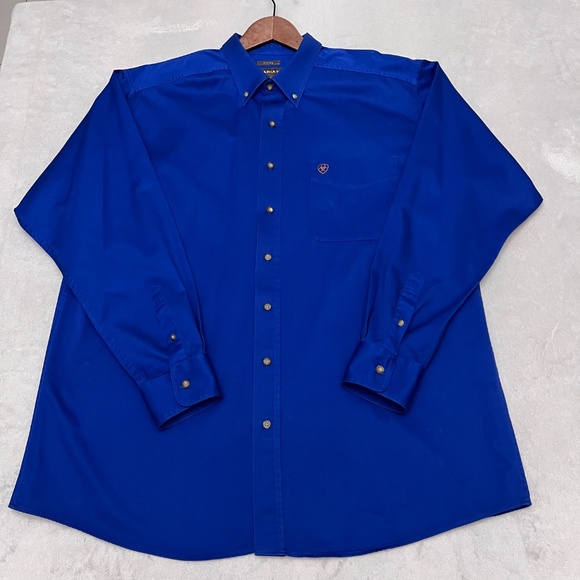 ARIAT Solid Twill Fitted Long Sleeve Shirt Button down Men’s Blue Size 2XL - Picture 5 of 13